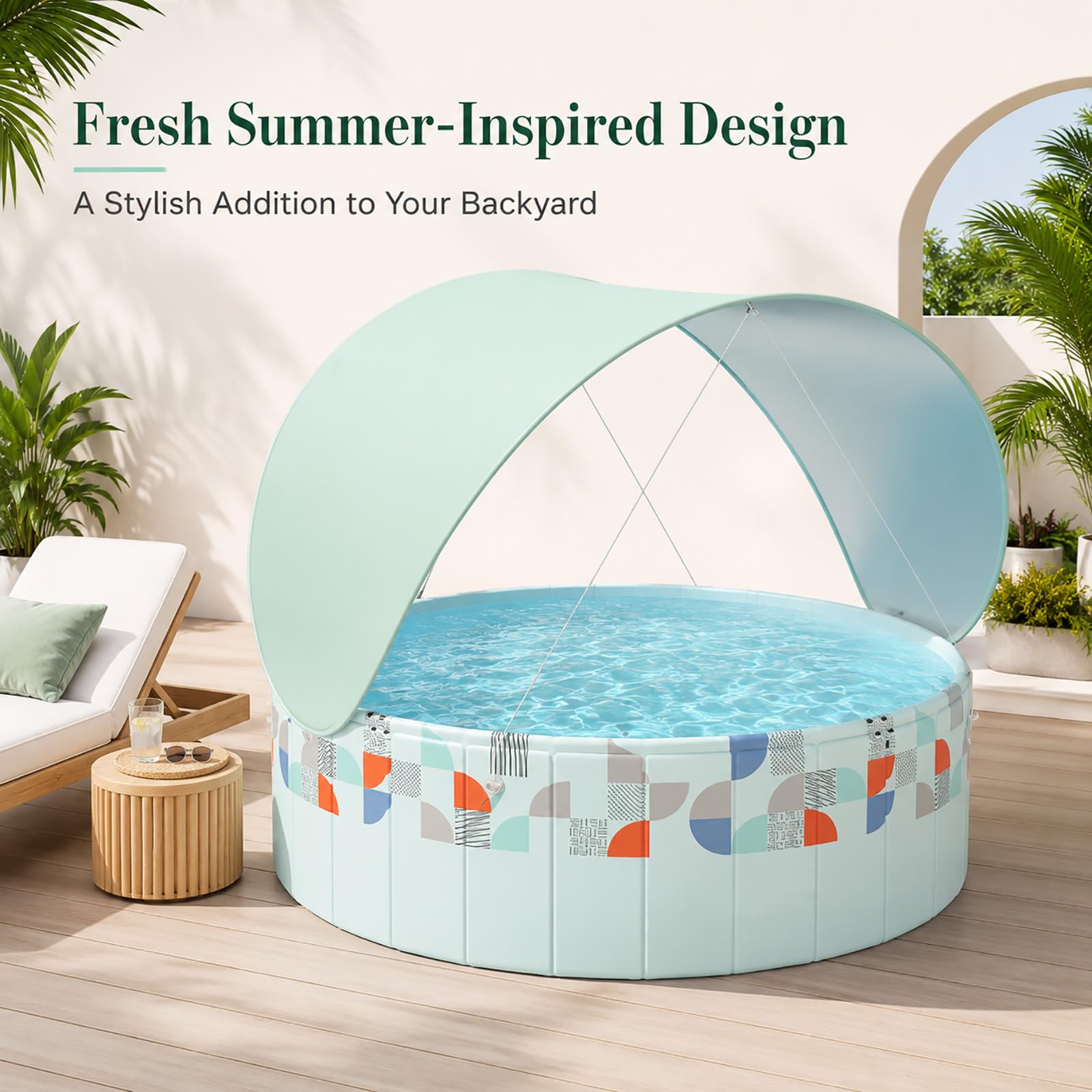 Piscina Redonda Elevada con Toldo, Piscina Familiar para Jardín Exterior