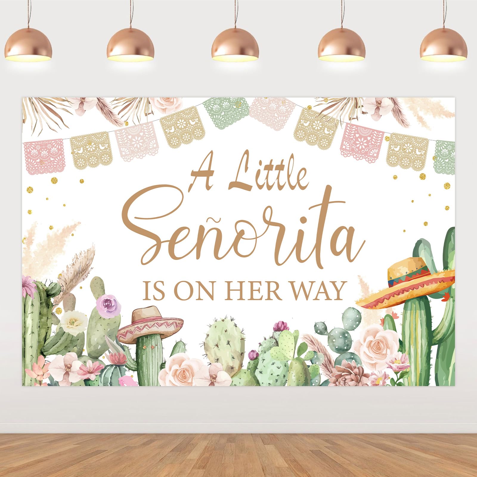 Cheereveal 5x3ft Boho Mexican Fiesta Baby Shower Backdrop, A Little Senorita is on Her Way Background, Cactus Taco Mexico Theme Banner Photo Booth