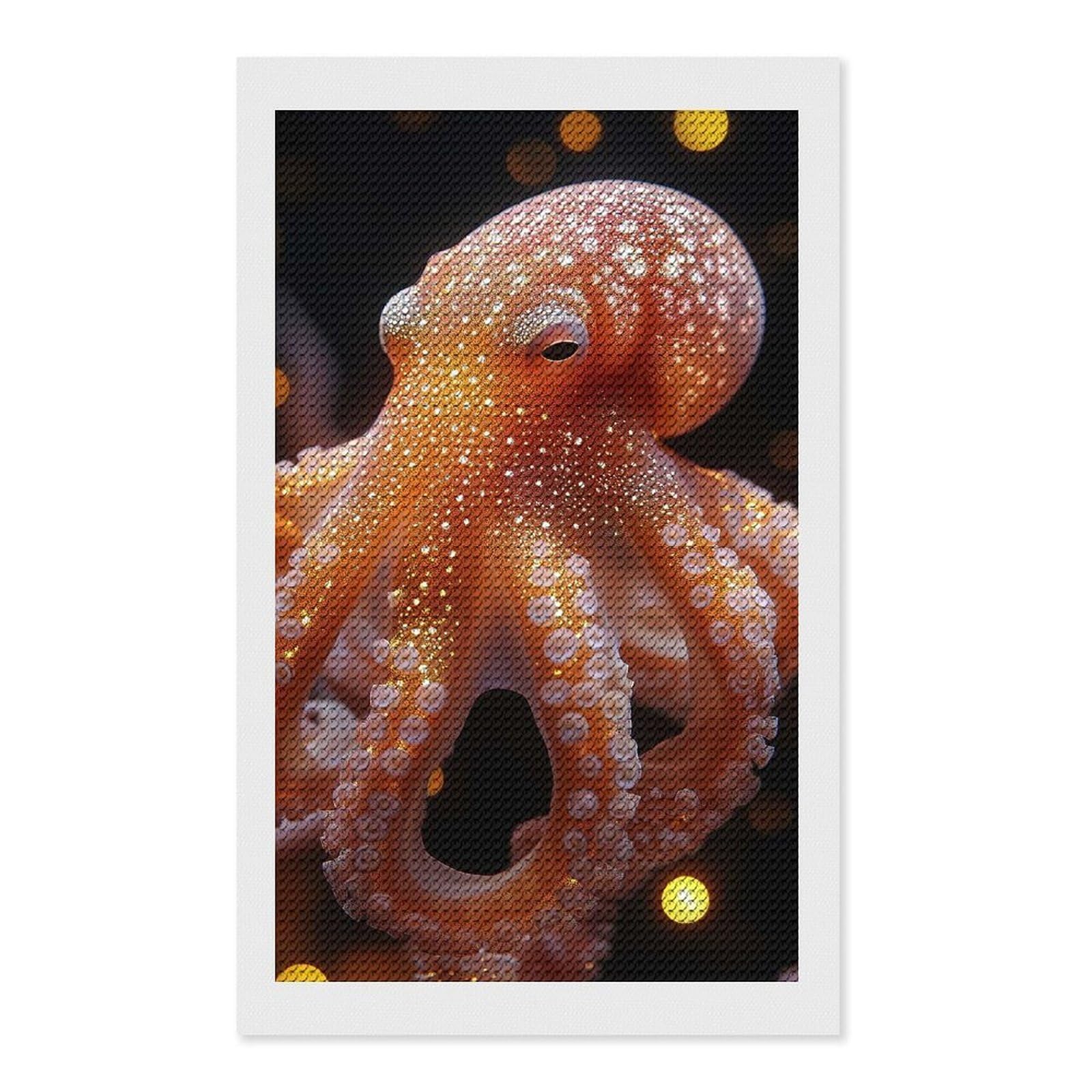 Junmoney Glowing Orange Octopus Portrait Diamond Painting Canvas Set 12"x20", Satisfying Creative Project, Easy to Follow Symbols, Fun Craft Experience