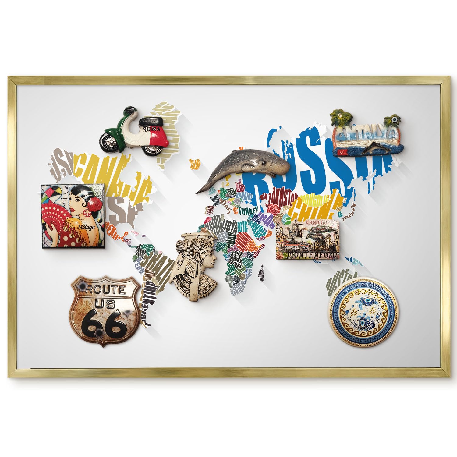 Pizarra de Pared para el Menú del Día 60x40 Mappa a colori Marco Dorado | Pizarra | Organizador | de Pared | Tablón | Anuncios | Decorativo | Recordatorio | Notas | Planificador | Semanal | Menú