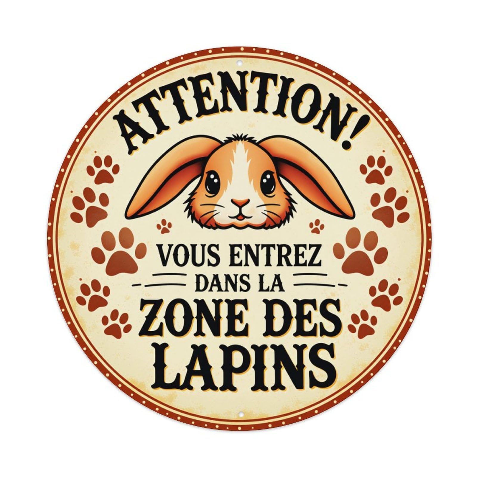 Lzwbntey Vintage Attention Rabbit Zone Sign Pattern Metal Tin Sign Retro Wall Decor For Home Bar Garage Cafe, Indoor & Outdoor Decorative，Circle Metal Poster, 8X8 Inch