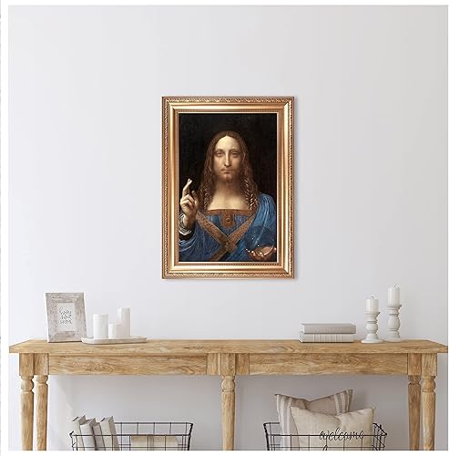 Miniatura 3 de Salvator Mundi de Leonardo Da Vinci Tamaño enmarcado 36 x 26 pulgadas, tamaño de la imagen 20 x 30 pulgadas, marco dorado, reproducciones de arte
