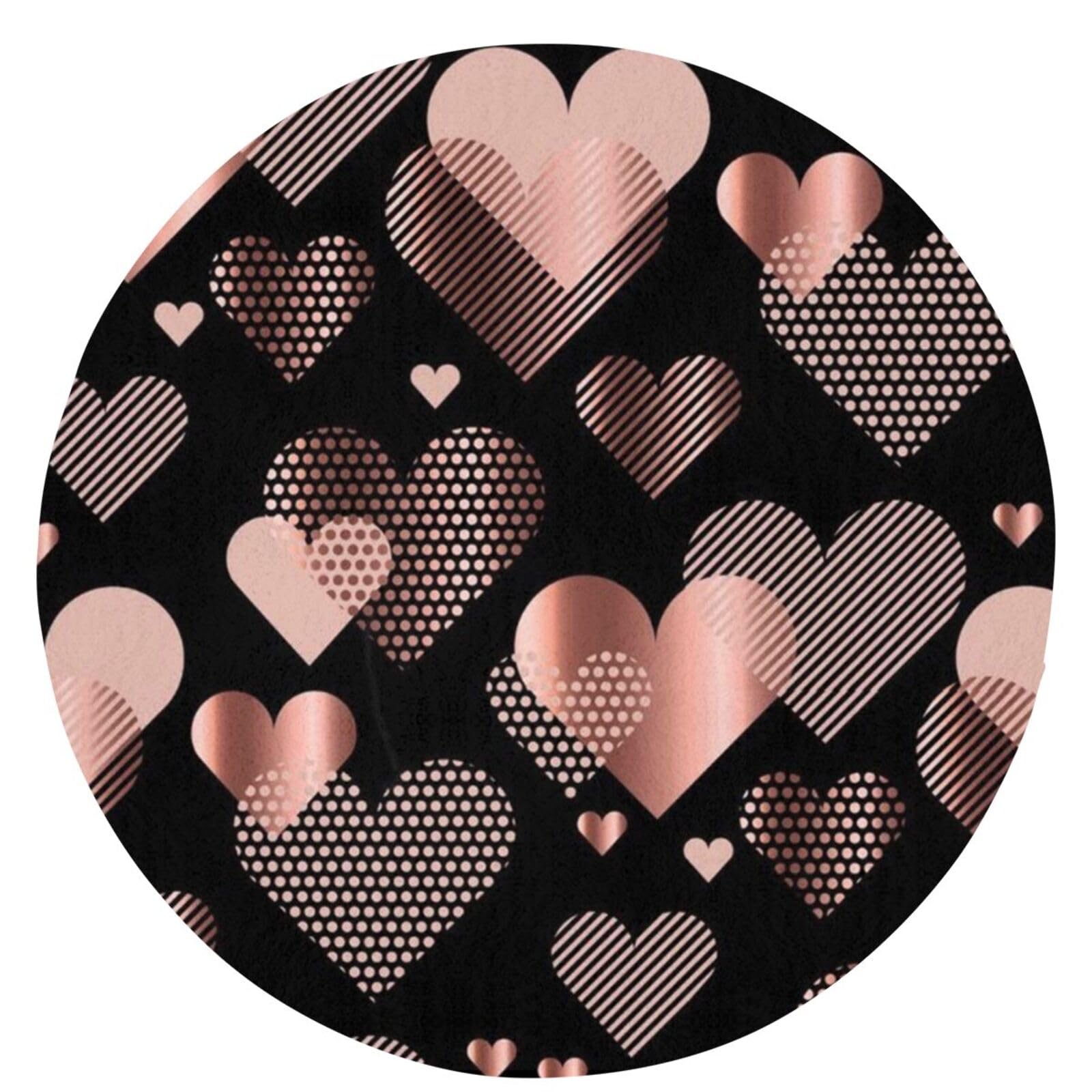 Tapis rond rose 61 cm avec motif cœur doré antidérapant et lavable