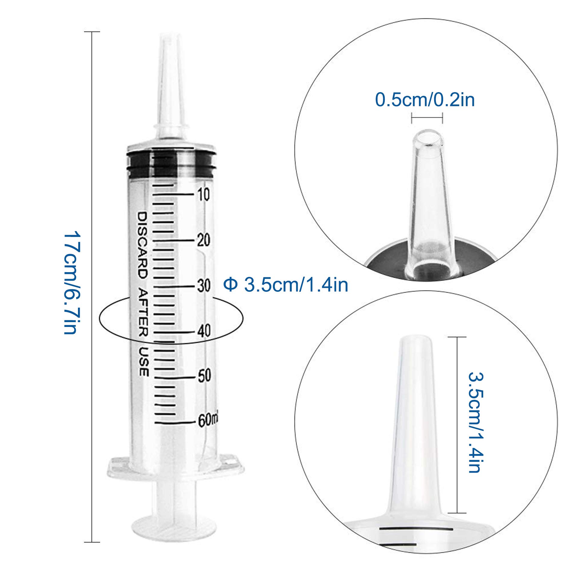 3 Packs 60ml Plastic Syringe for Industrial Feeding Animals, Multiple