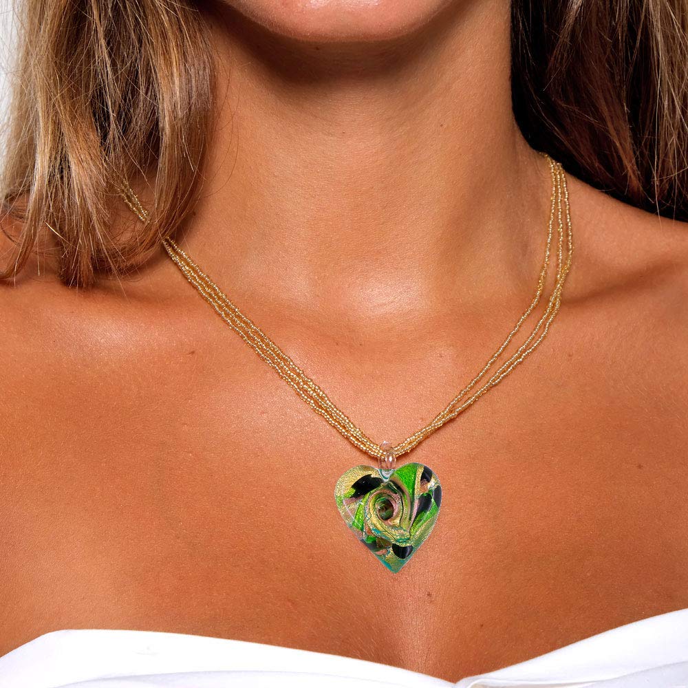 Venetiaurum - Damen-Halskette mit Herz aus Original-Muranoglas und Silber 925 - Schmuck “Made in Italy” zertifiziert.
