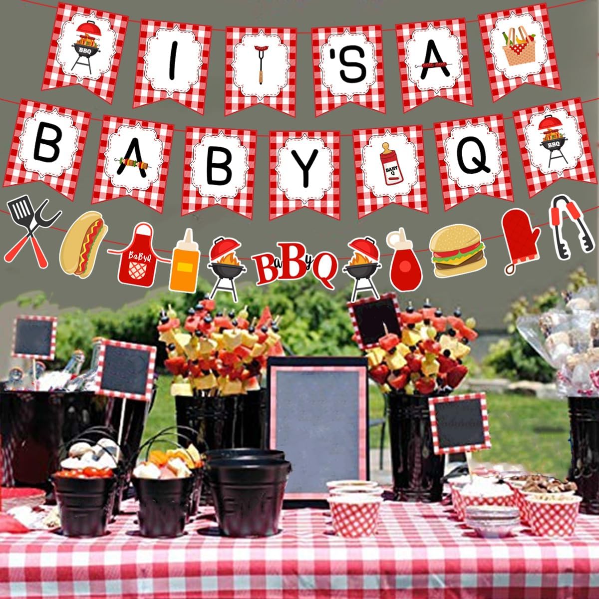Baby Q Shower Decorations BBQ Party Decorations for Boy Girl It’s A Baby Q Banner BBQ Barbecue Themed Baby Shower Gender Reveal Supplies