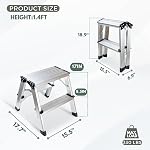 2 Échelle d'étape, petite échelle d'étage pliant, tabouret d'escalier en aluminium, Ultra Léger avec des pédales larges par Glosiory, Tabouret en métal pour maison, cuisine, RV, SUV, Garage, 330lbs
