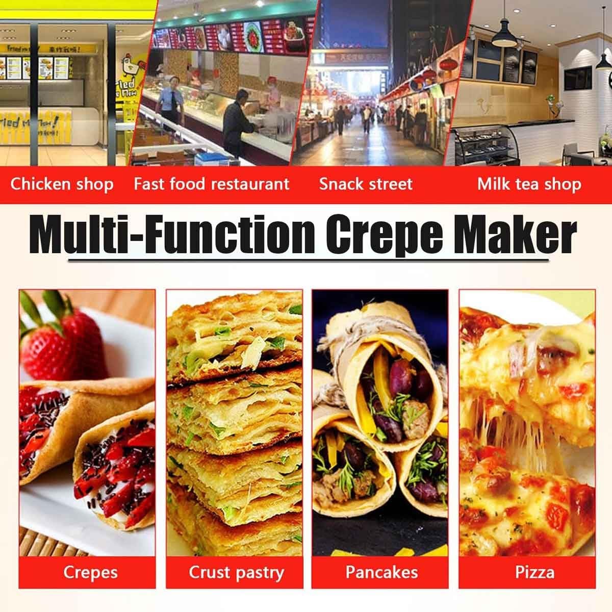 Máquina de crepes y panqueques a gas de 15.7 pulgadas, plancha antiadherente de temperatura ajustable para negocios, fiestas, perros calientes, huevos