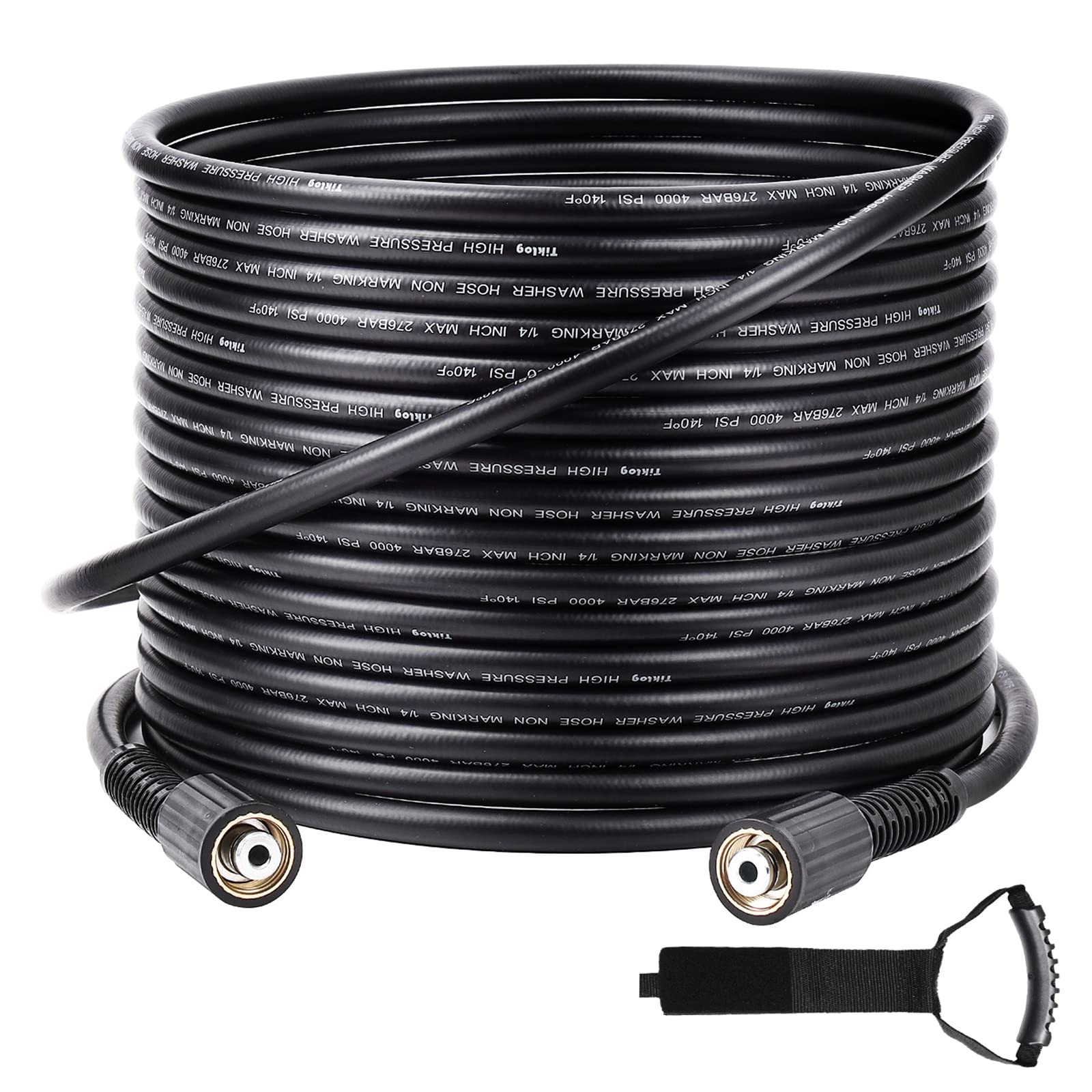 Photo 1 of TikLog Pressure Washer Hose 50FT 1/4”, 4000 PSI Kink Resistant High Pressure Hose M22 14mm Thread, Flexible Extension Replacement Hose with Hose Organizer for Power Washing