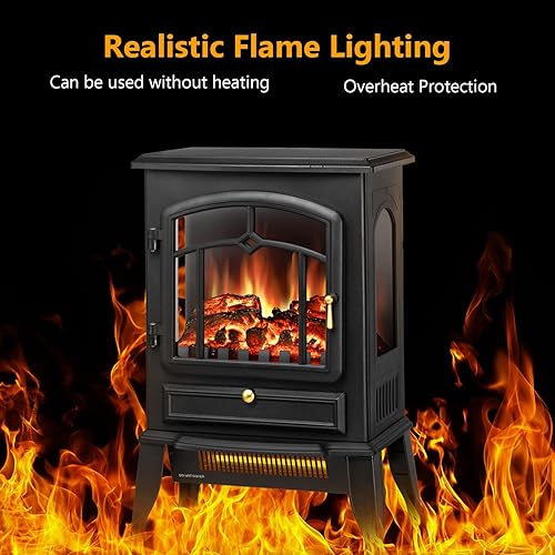 Miniatura 2 de Xbeauty Estufa eléctrica de chimenea de 22 pulgadas, calentador de chimenea independiente con brillo de llama 3D ajustable, control de termostato y