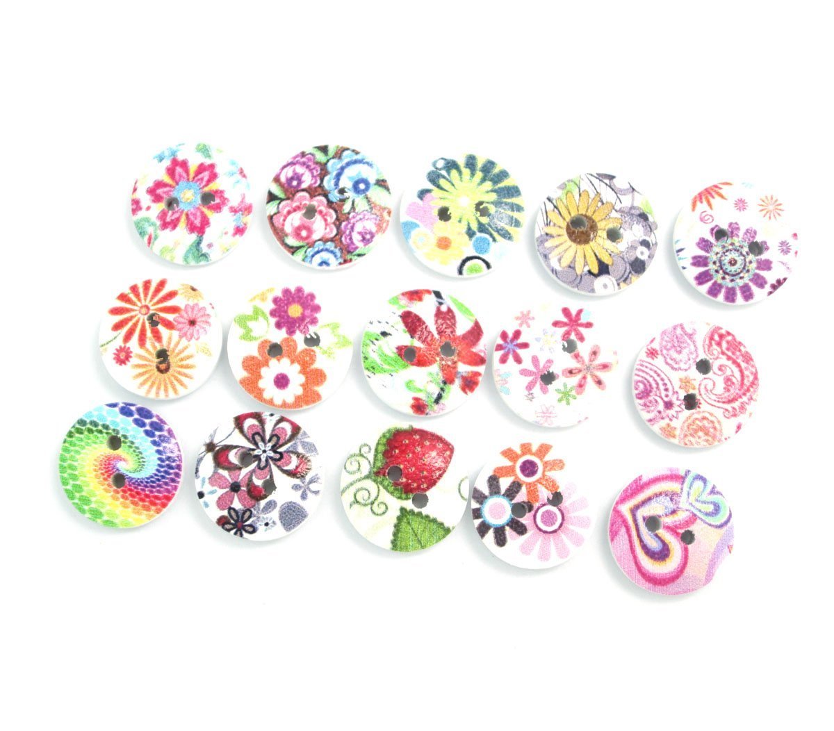 Namvo Type5 100Pcs 2-Holes Wood Print Sewing Button