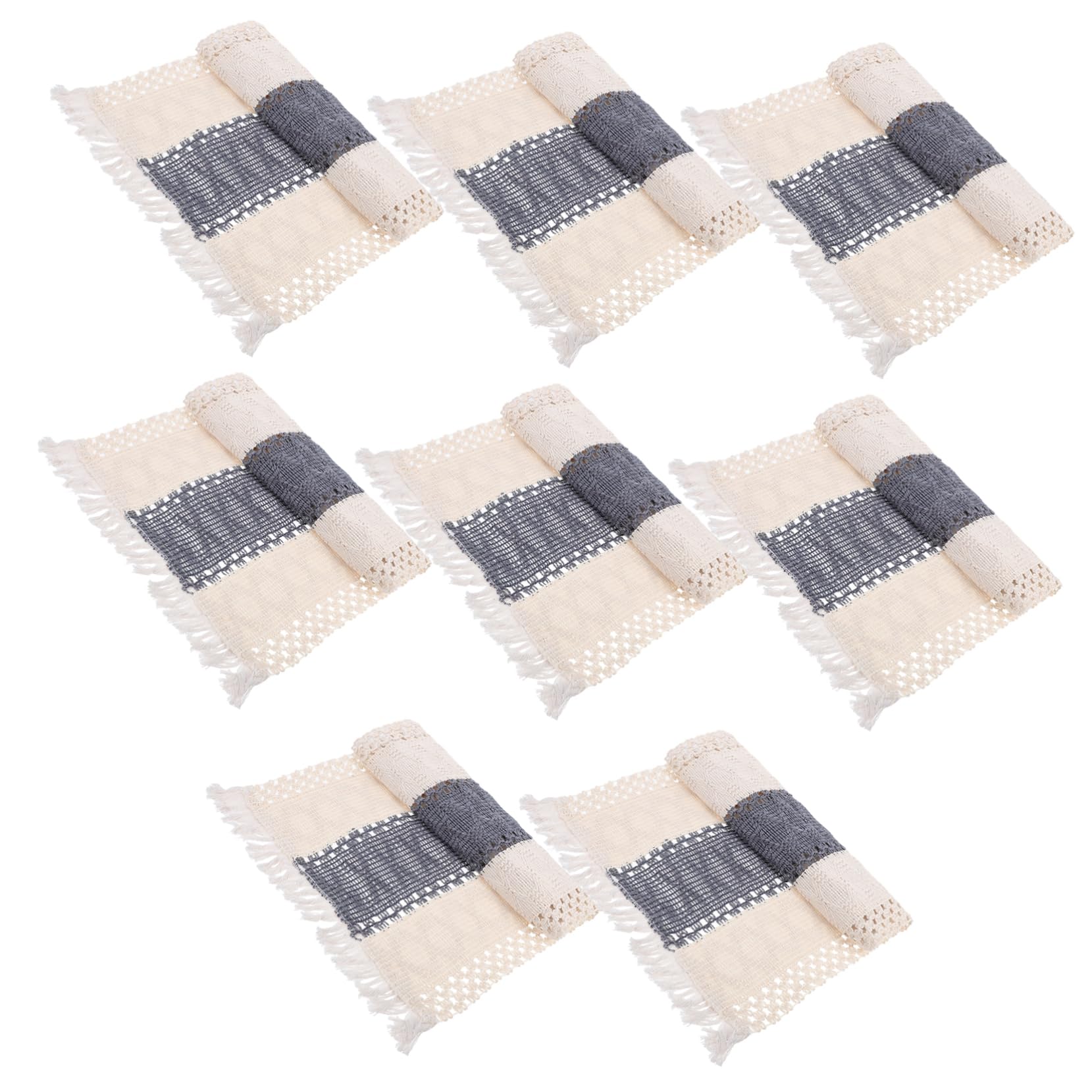 Table tissés avec pompons lot de 8 pièces en coton lavable