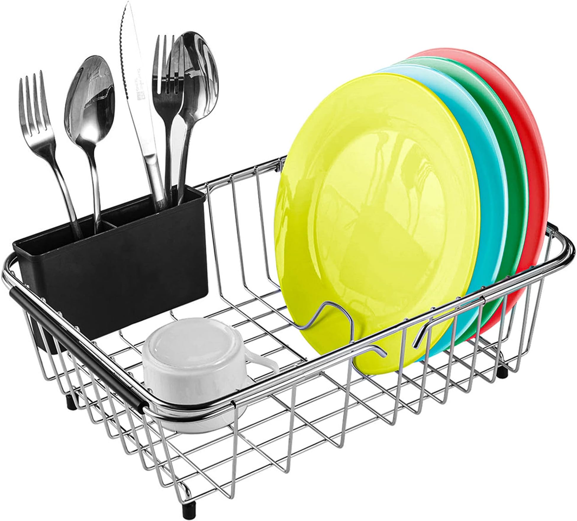 KESOL Smartly Compact Expandable Over The Sink Dish Drying Rack with Utensil Holder | 304 Stainless Steel Racks for Kitchen Counter, Space-Saving, Rustproof Drainer/Sink Organizer