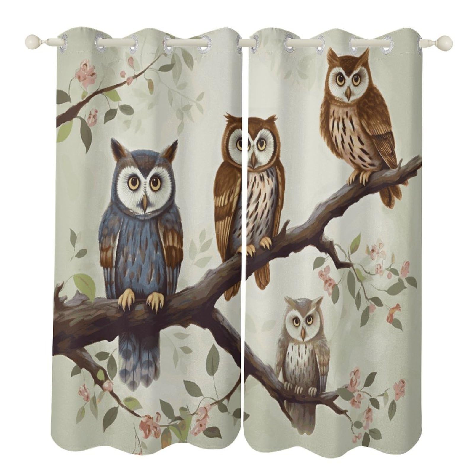 Rideaux occultants chouettes 132x213 cm isolants pour salon