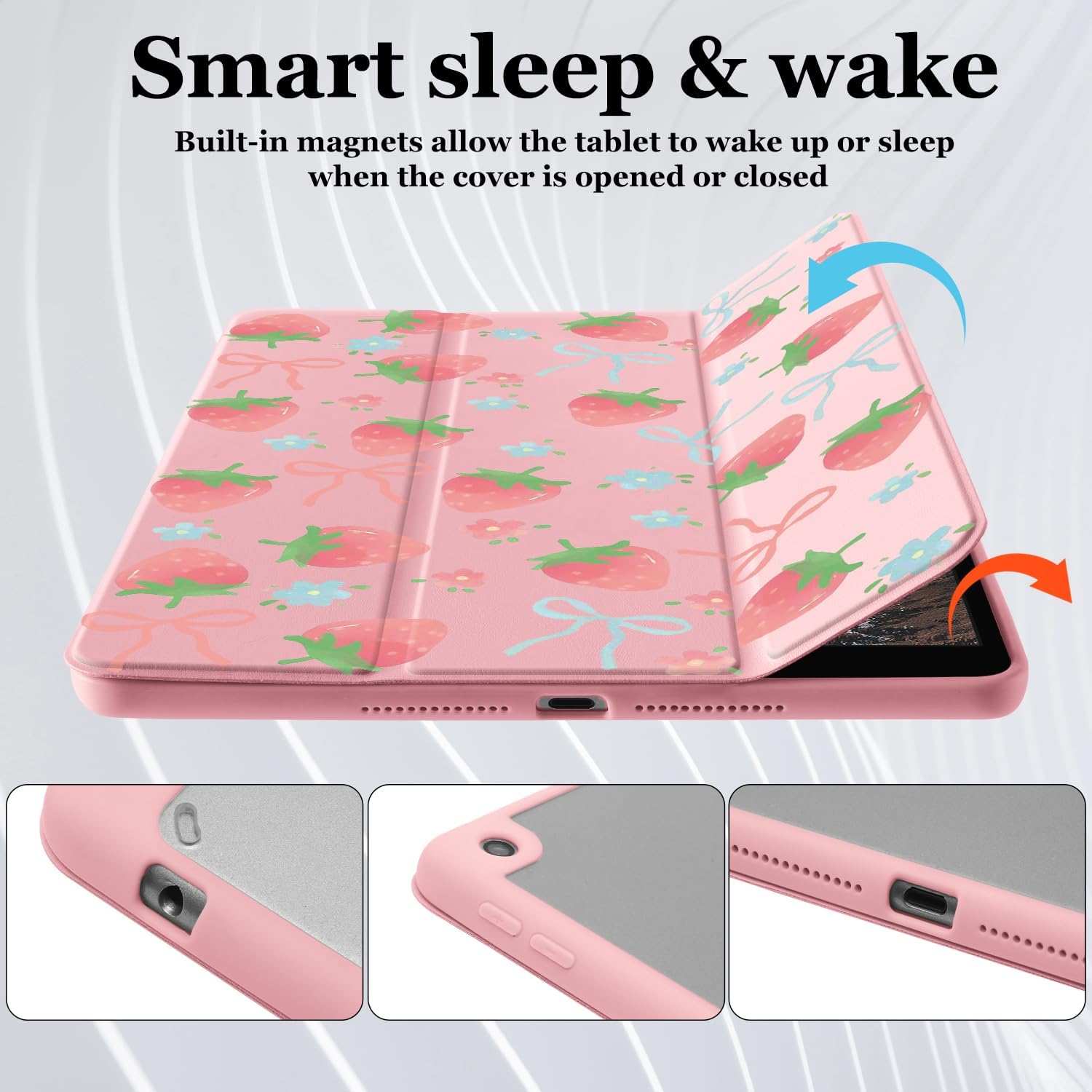 CraftedCY Pink Bpws Strawberry Case for Ipad 10Th 10.9" Cute Cover for ipada16 11" 2025 Auto Sleep/Wake Adjustable &Pencil Holder Aesthetic Women Pattern Anti-Slip Shockproof Shell