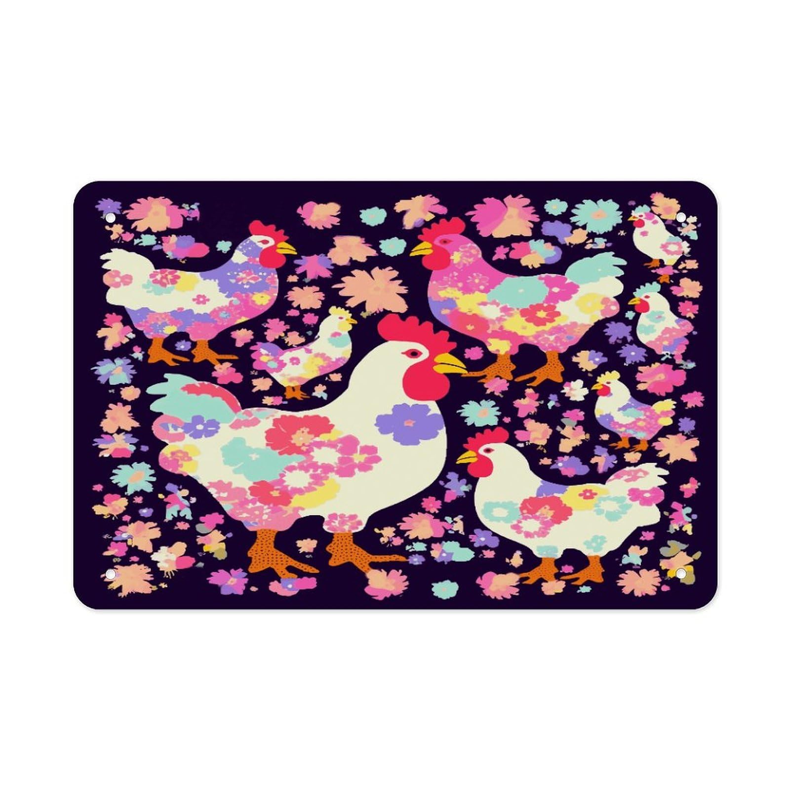 Fodpand Style Flower Heart Chicken Wall Art Metal Signs Tin Sign