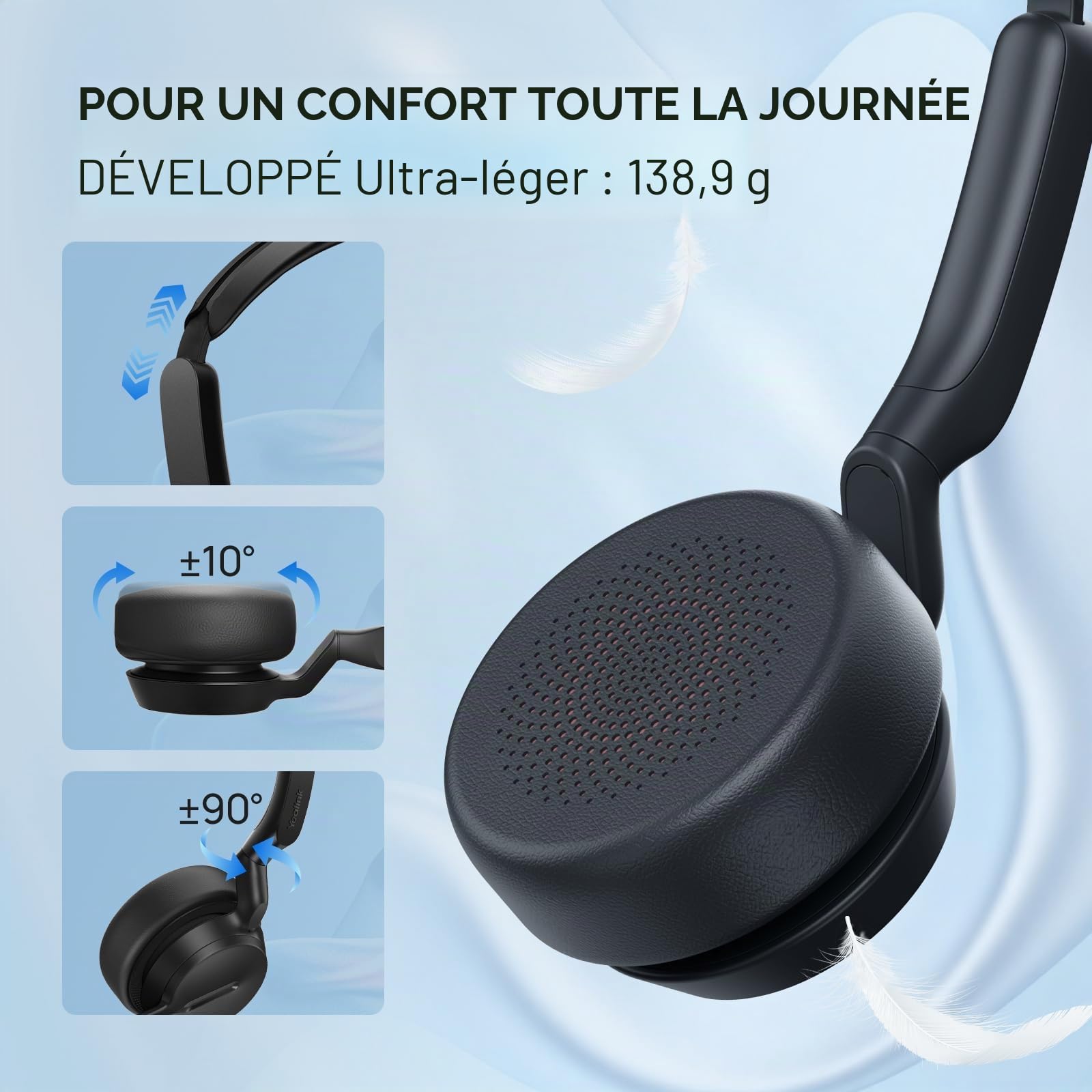 Yealink Casque stéréo Filaire UH42 avec Microphone antibruit et Adaptateur USB-C/A pour PC, Ordinateur Portable, Bureau, Centre d'appels, Teams, certifié