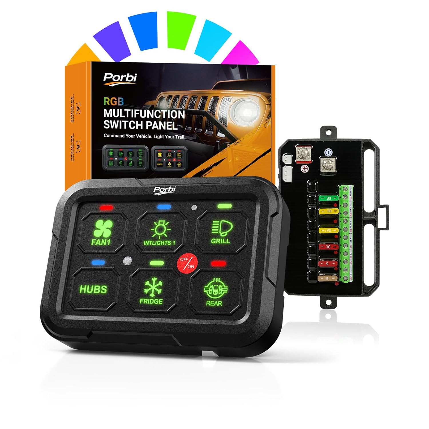 RGB 6 Gang Switch Panel, Universal Circuit Control Relay System, Momentary Toggle Pulsed Memory Function, Automatic Dimmable, 12-24V Light Switch Panel for Truck UTV Car Boat, IP65, 2 Years Warranty