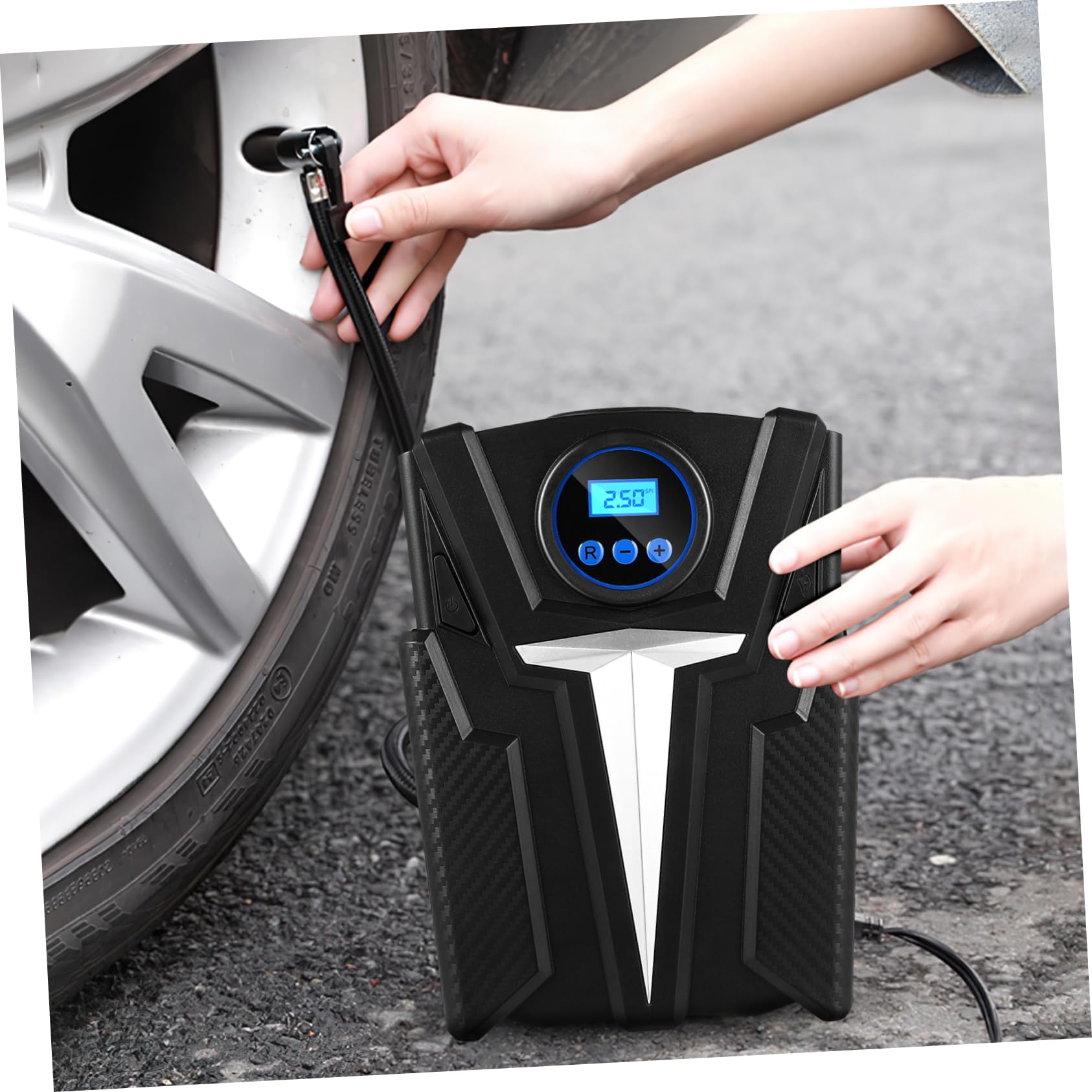 OUNONA Inflador de Neumáticos Compresor de Aire Portátil para Coche Bomba de Aire con Pantalla Digital y Luz para Inflar Ruedas de Coche