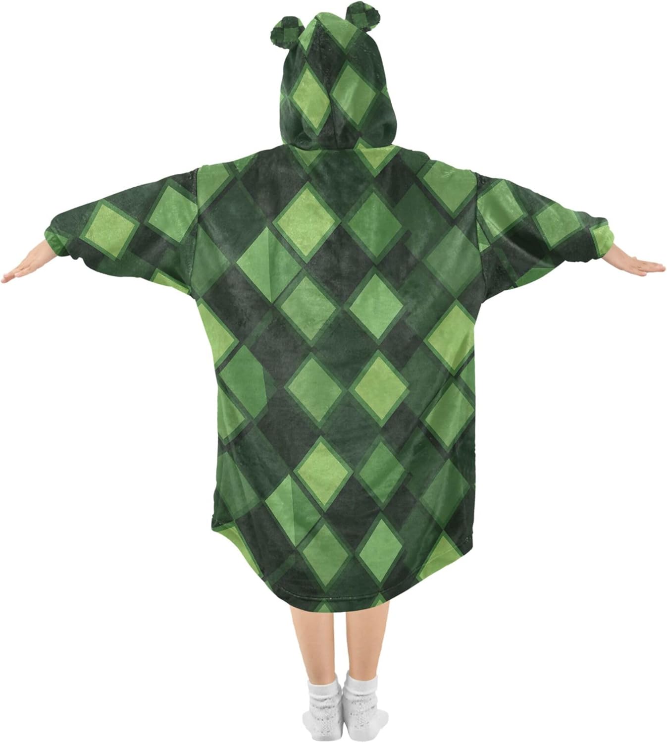 Green Buffalo Check Plaid Kids Wearable Blanket Hoodie and Sleeves for Toddlers, Cute Hoodies Girls B0403691