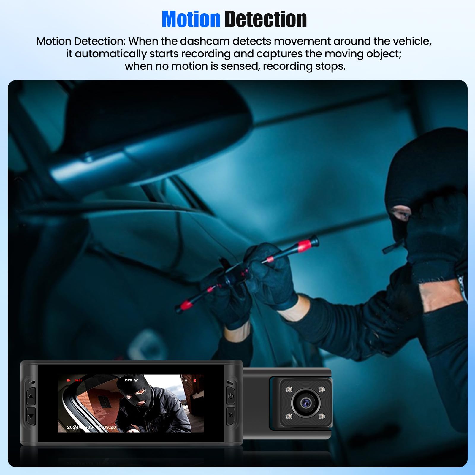 CAMECHO Vision Nocturne Dashcam 1080P kamera samochodowa przód i tył z WiFi 3,16-calowy ekran 2-kanałowa dashcam z nagrywaniem w pętli wykrywaniem ruchu
