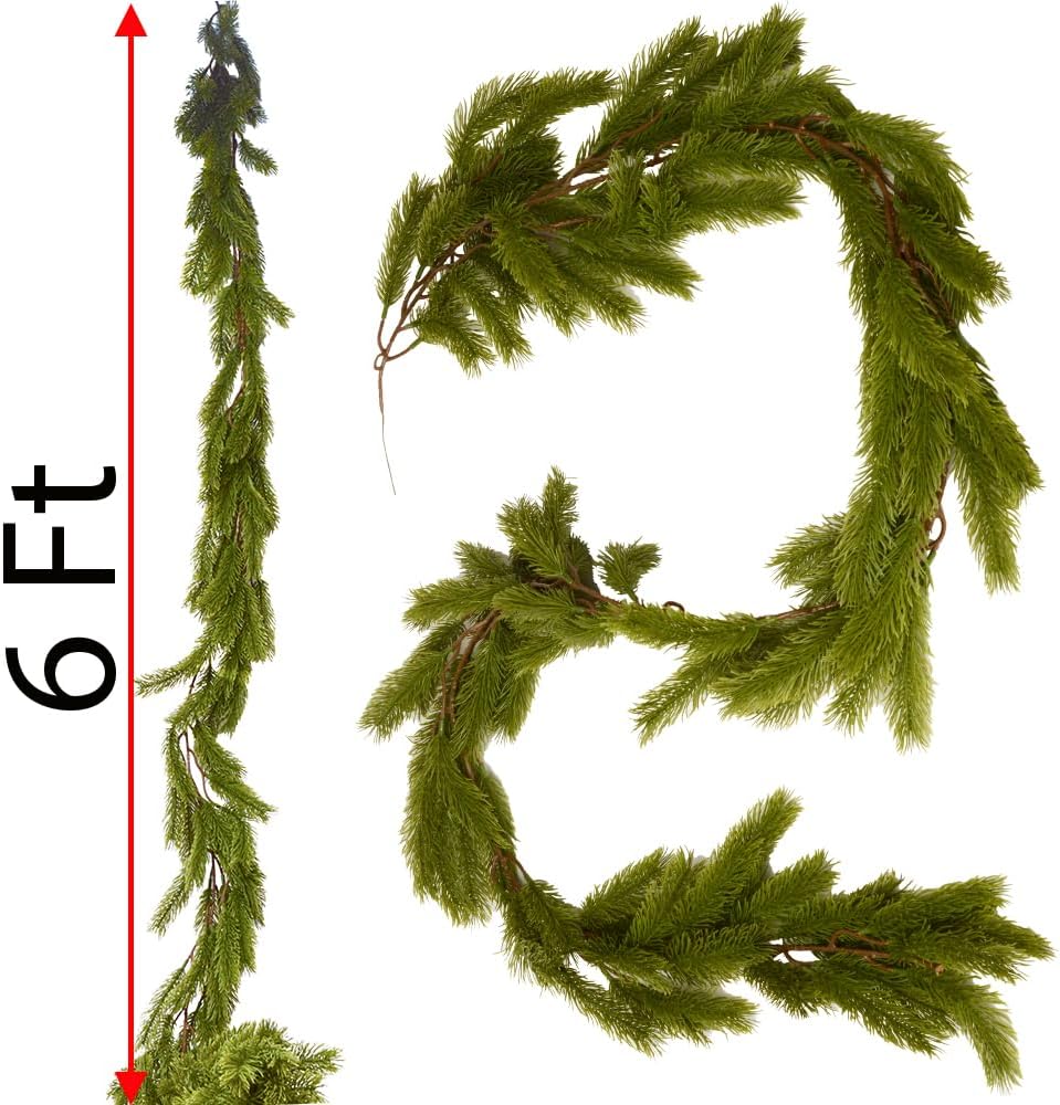 Christmas Garlands Artificial Pine Garlands for Mantle Real Touch Pine Greenery Garland for Table Wall Fireplace Indoor Outdoor Decoration (1, 6 Ft) - Image 4