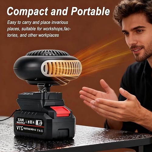 Miniatura 2 de Calentador portátil con pilas, calentador de espacio recargable de 1500 mAh para automóvil, calentador de carrito de golf, calentador de campamento