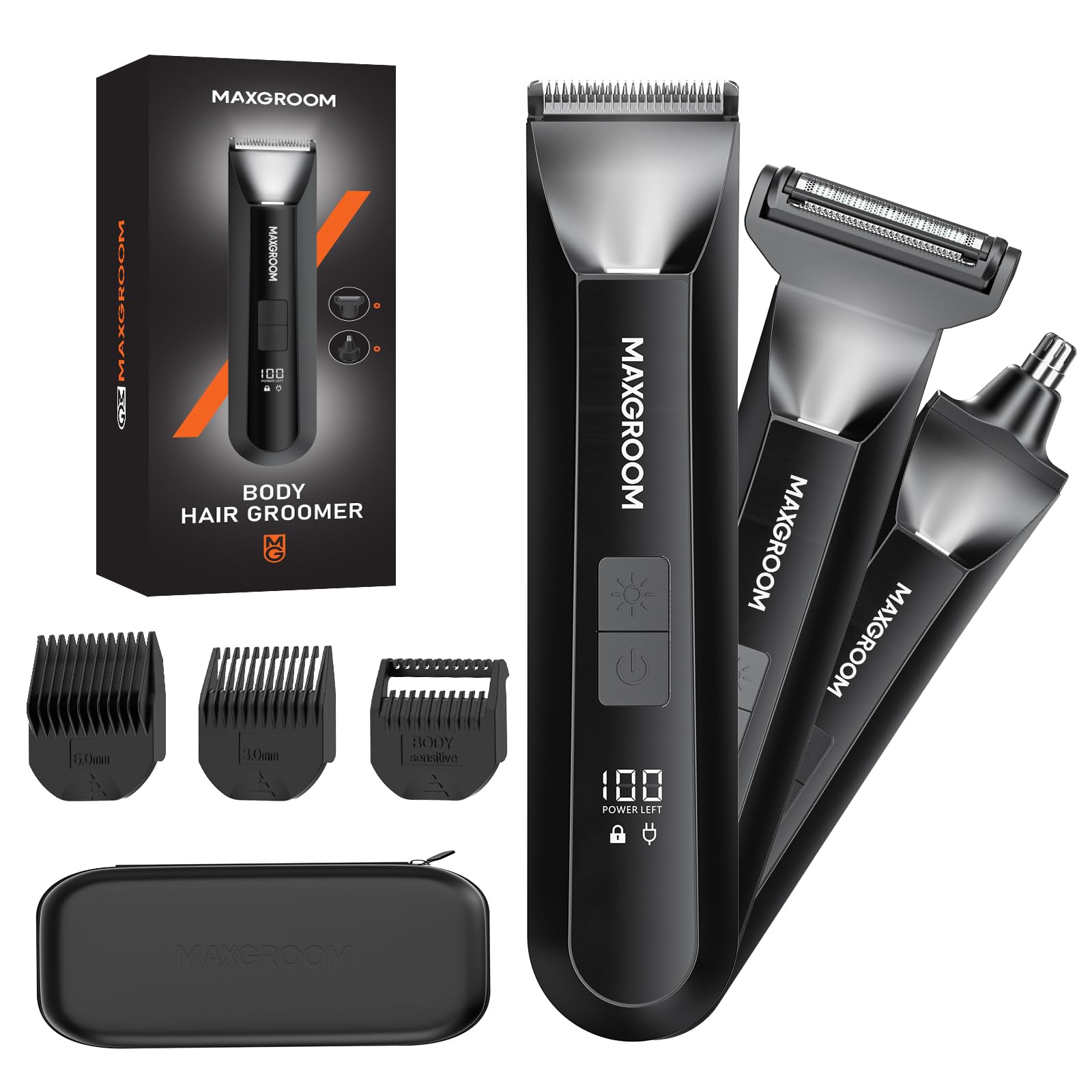 MAXGROOM 3 IN 1 Intimrasierer Mann Elektrisch IPX7 Body Trimmer Herren Nasenhaartrimmer