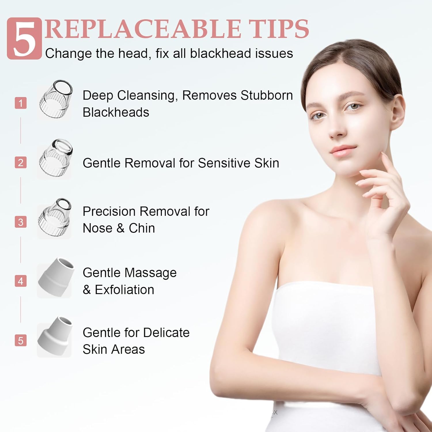 Pore Vacuum Blackhead Remover Tool - Blackhead Remover Vacuum with 3 Adjustable Suction Levels, 5 Probes - Pore Cleaner Kit for Women&Men (Pearl White) - Image 2