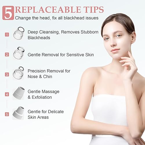 Miniatura 2 de Aspiradora facial para eliminar puntos negros, limpiador de poros y extractor de puntos negros con 3 niveles de succión ajustables, 5 sondas, kit de