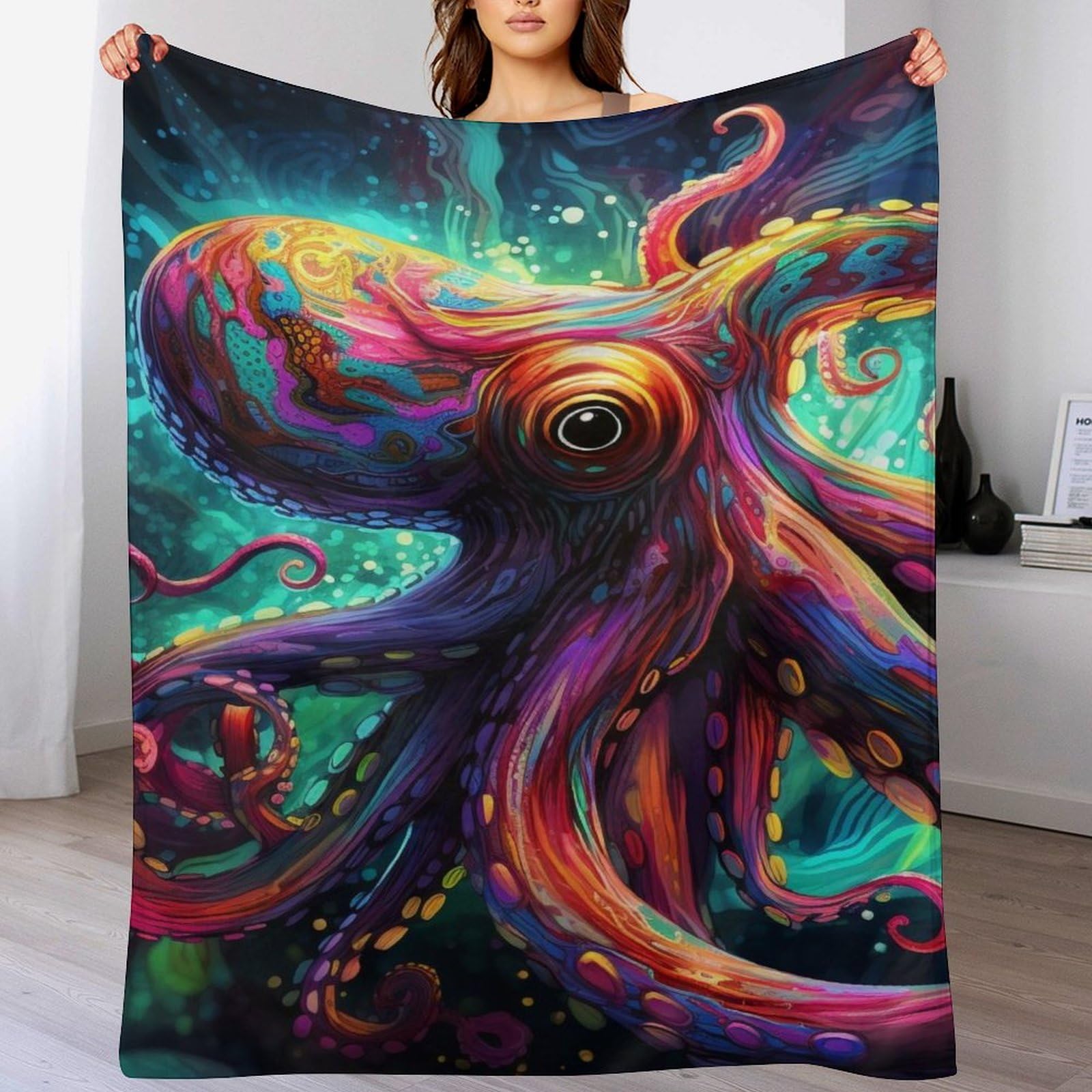 Couverture polaire pieuvre plaid flanelle doux jeté de lit chaud et moelleux 150x200 cm