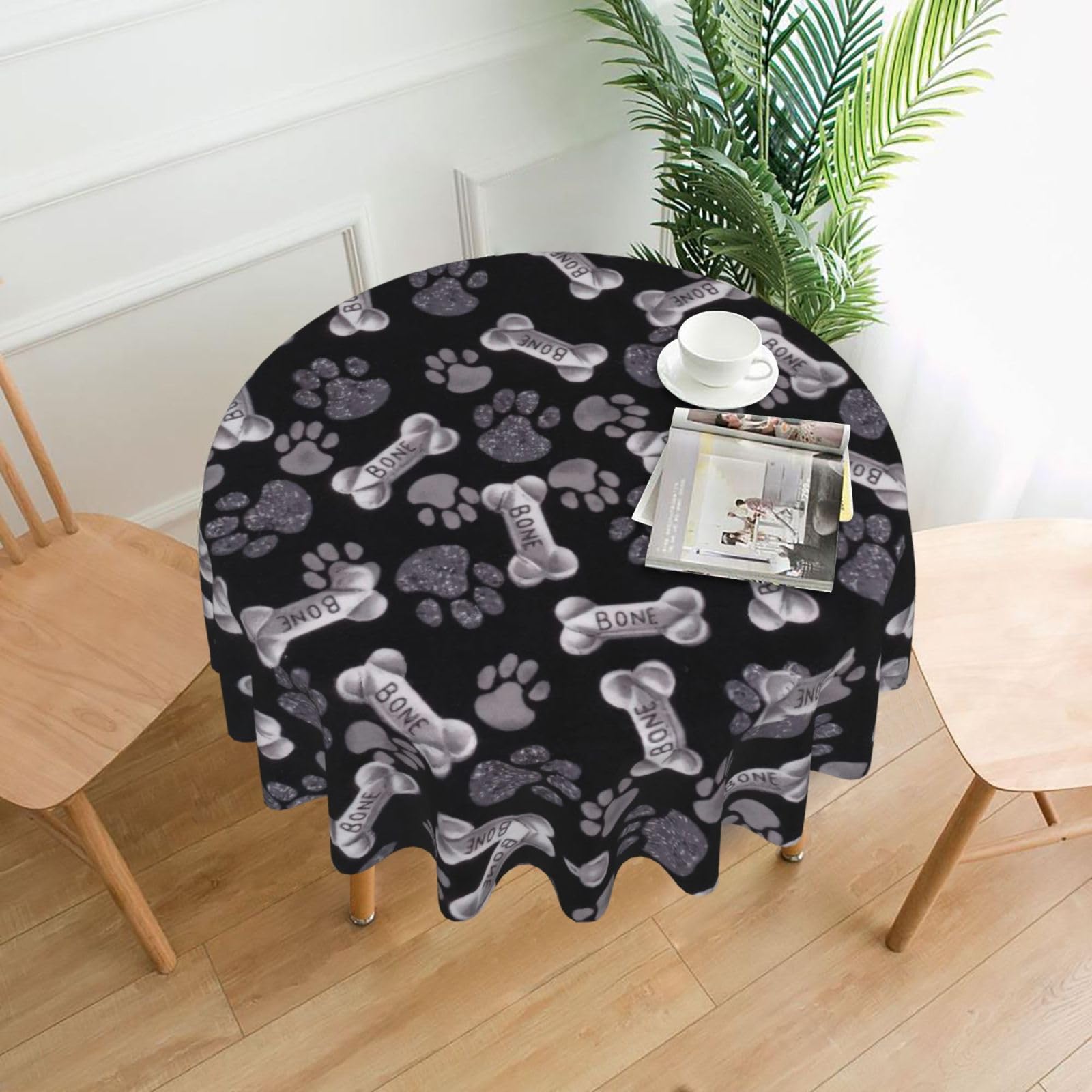 SDEGTHO Dog Puppy Paw Print Modern Retro Round Tablecloth 60in Polyester Fabric Cover for Party Dining Table Washable