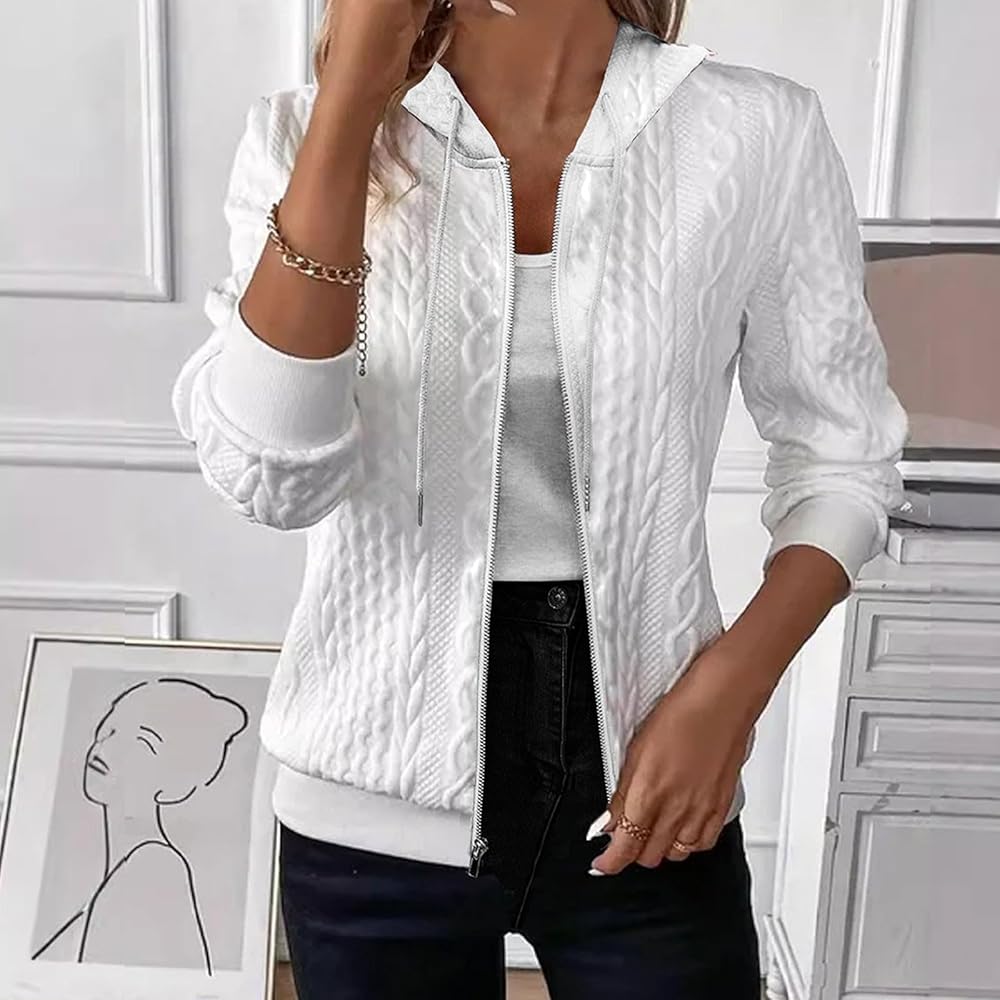 Mzkdieey Zip Up Cardigan Sweater for Women Cable Knit Hoodie