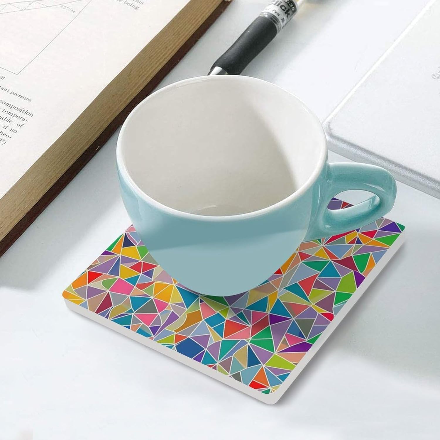 Bunch of Triangles Funny Ceramic Coasters for Drinks Absorbent Cup Holder Tabletop Protector with Cork Base