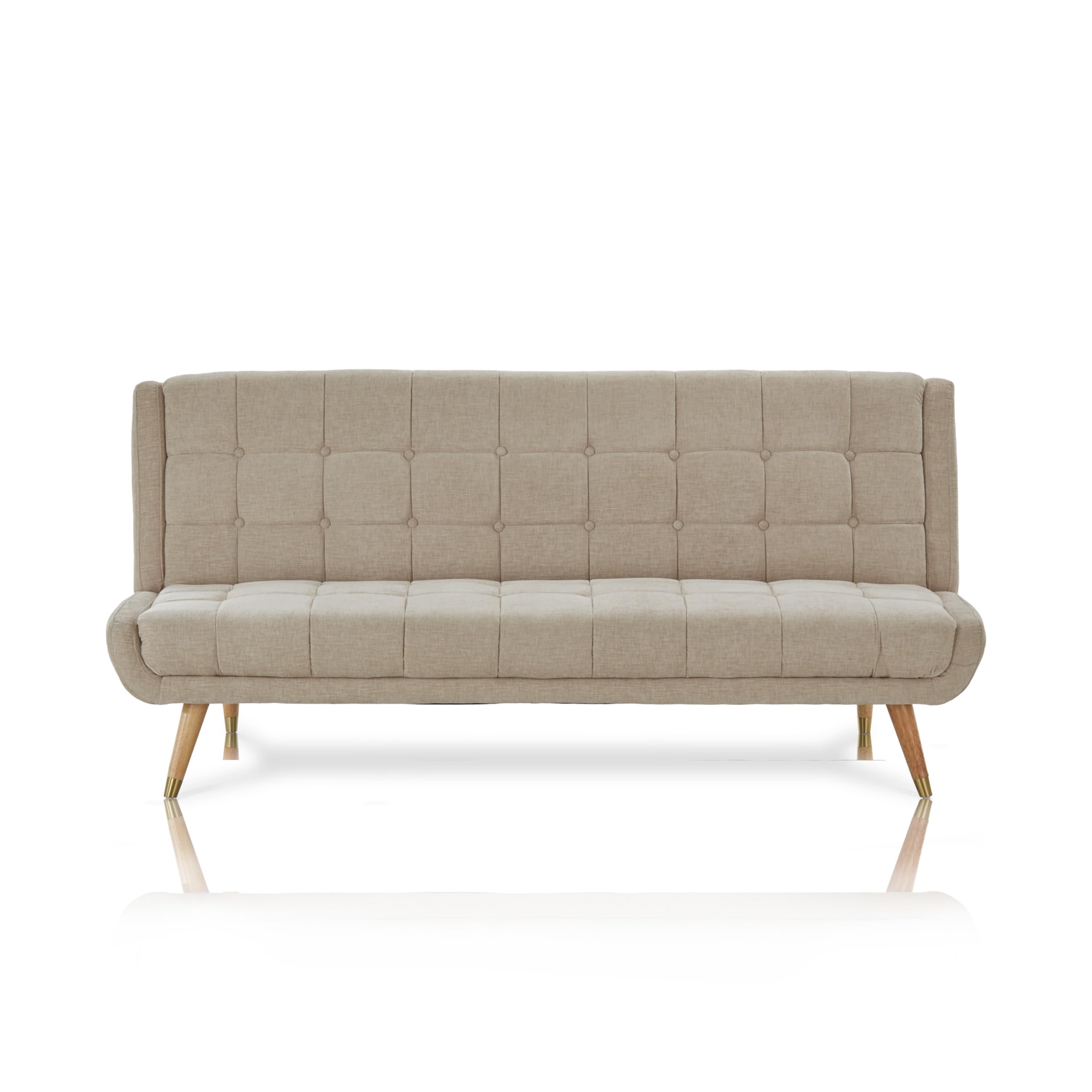 KHG Schlafsofa Beige Flachgewebe, Couch klappbar, große Liegefläche Wellenunterfederung, Massivholz 200 kg belastbar, 182x85x100 cm