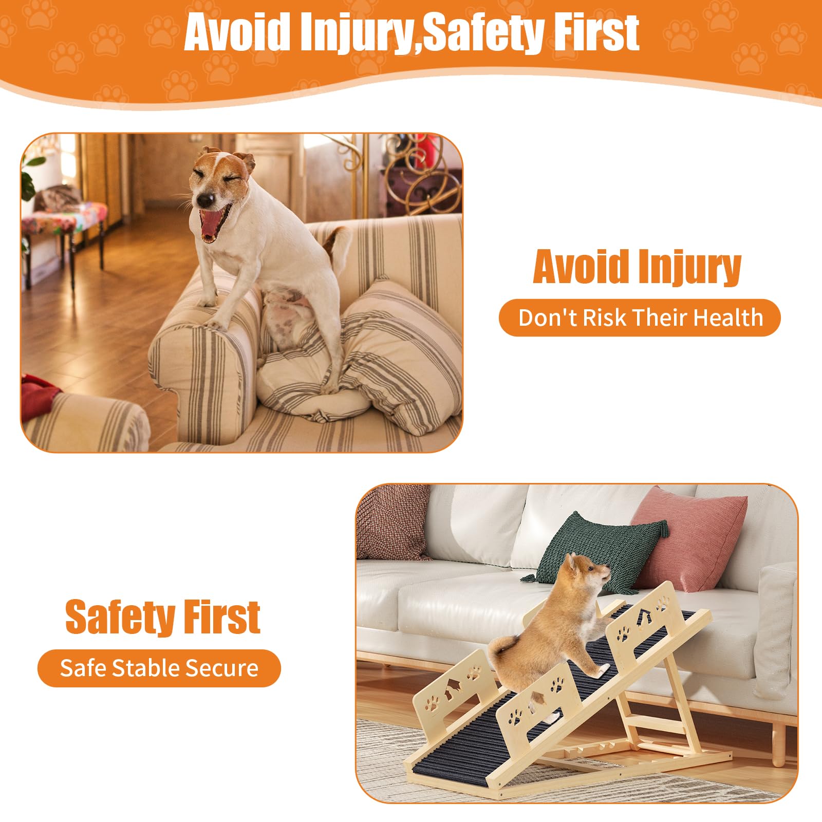 Rampa per cani, letto lungo 100 cm, con ringhiera di sicurezza, scala per cani in legno, regolabile in altezza, con rampa antiscivolo, per letto, divano, auto, viaggi, piccoli, grandi e anziani