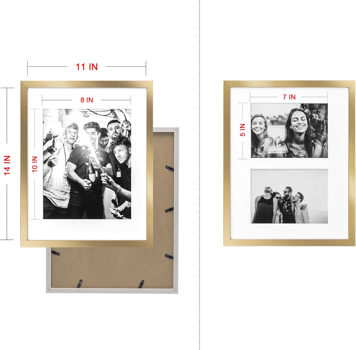 ArtbyHannah Vintage Gold Picture Frame, 11x14 Inch Without Mat Modern Wall & Tabletop Photo Frames Sets Matted to 8x10'' & 5x7'' for Wedding Living Room Office Display Gifts Home Decor (3 Pack)