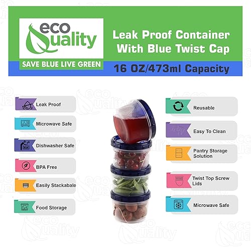 Miniatura 2 de [Paquete de 10] Contenedores de almacenamiento con tapa giratoria de 16 onzas, recipientes herméticos de plástico reutilizables para almacenamiento