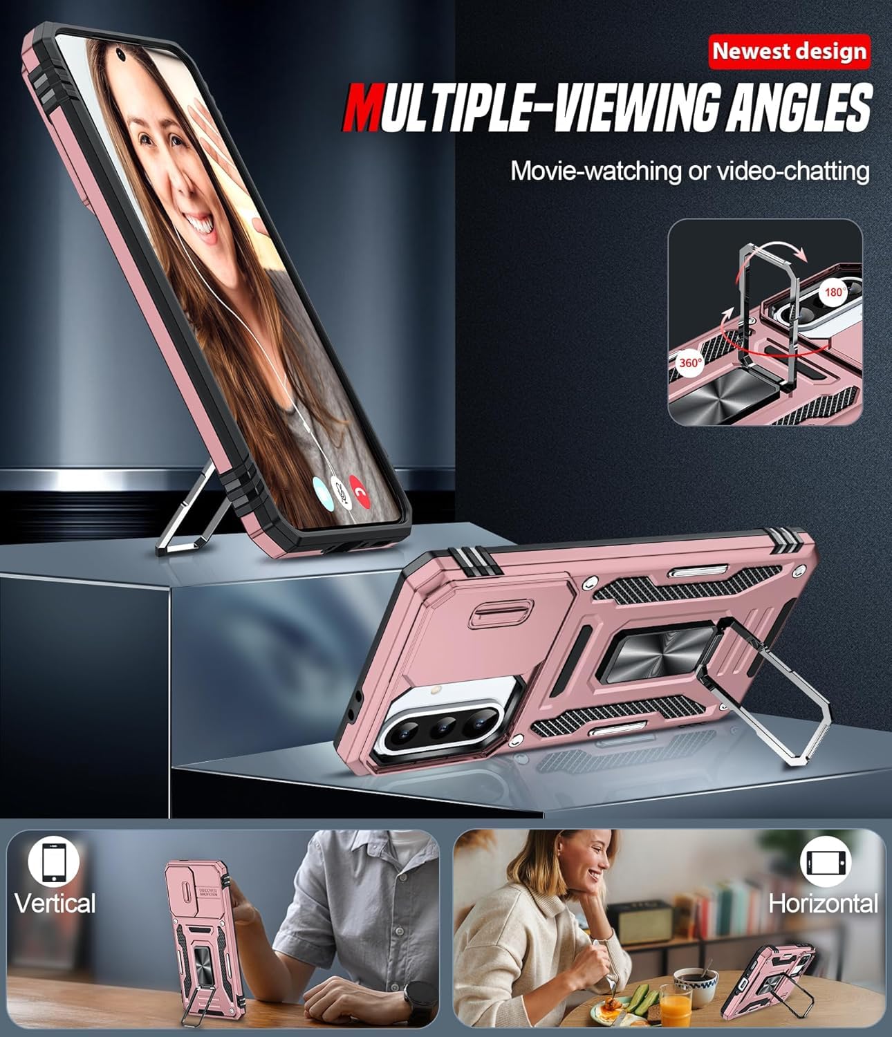 LeYi Samsung A36 A56 5G etui z 2 x szkło hartowane etui ochronne na aparat [Slidable] z pierścieniem podtrzymującym, odporny na wstrząsy futerał TPU do Samsung Galaxy A 56/36, różowe złoto