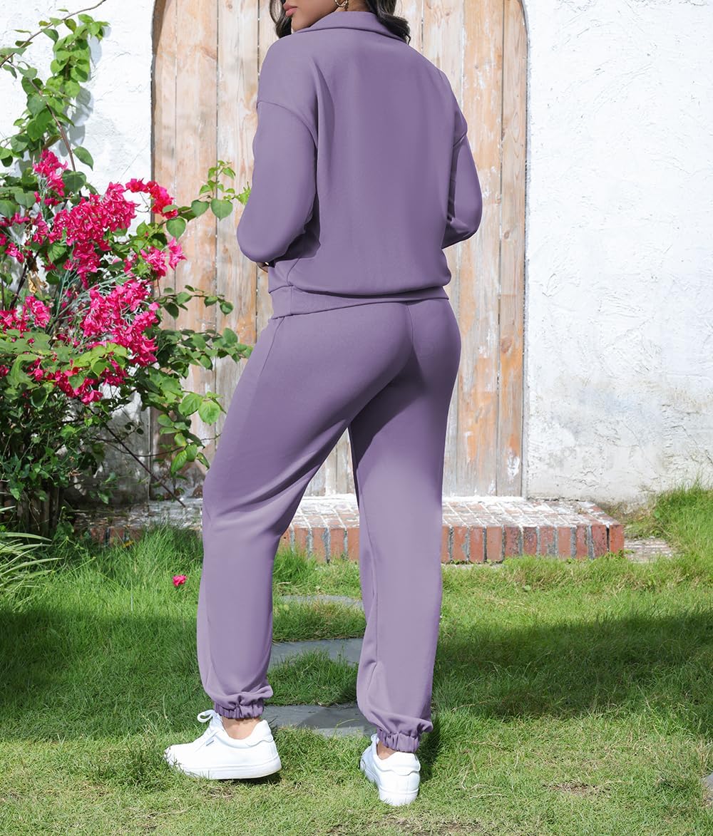 HBQ Women's 2 Piece Outfit Sweatsuit Half Zip Sweatshirt And Joggers Sweatpants Tracksuit Lounge Set