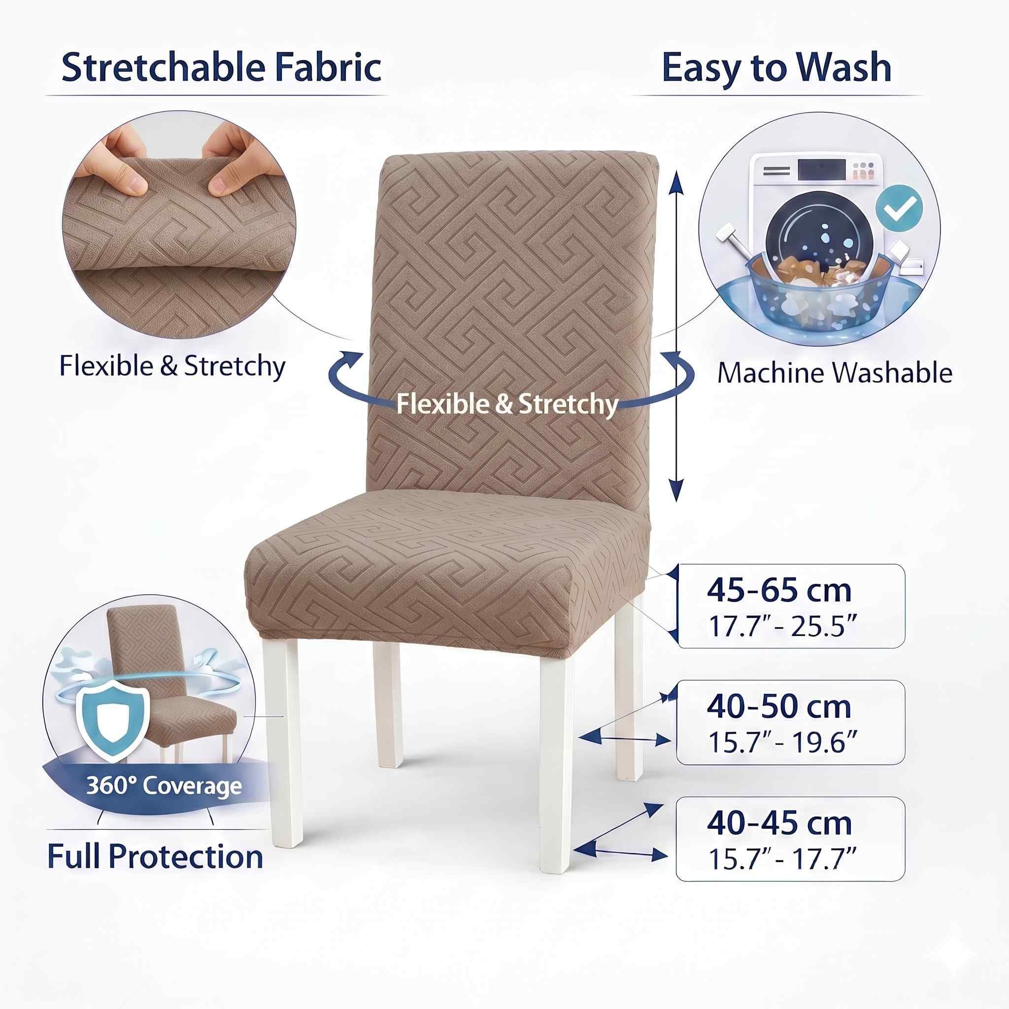 Styleys Elastic Chair Covers - 6 Pack Taupe -3