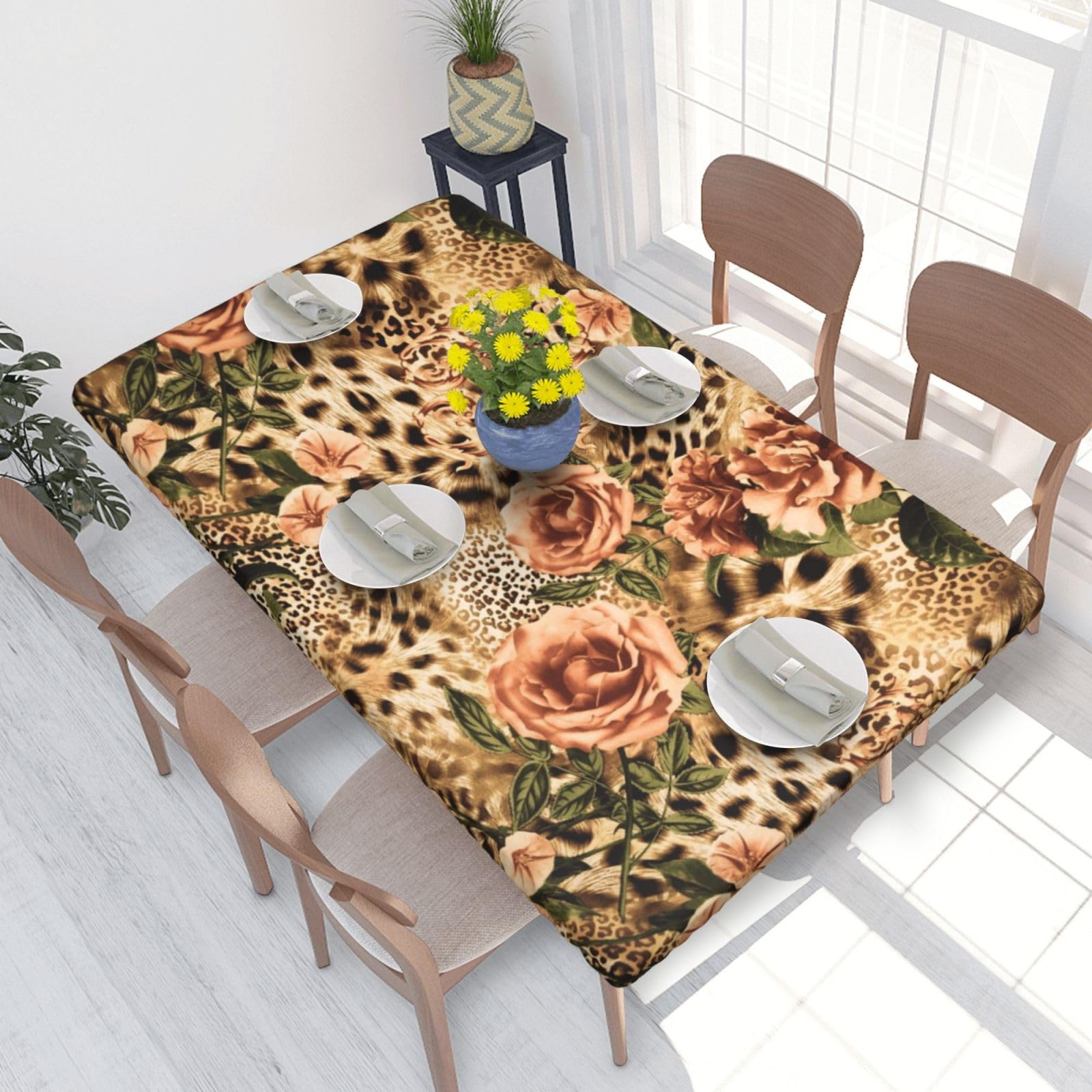 BNVSADC Striped Leopard Printed 4FT Tablecloth 122x76 CM Polyester Kitchen Water Resistant Table Cloth Dining Table Decoration Table Covers