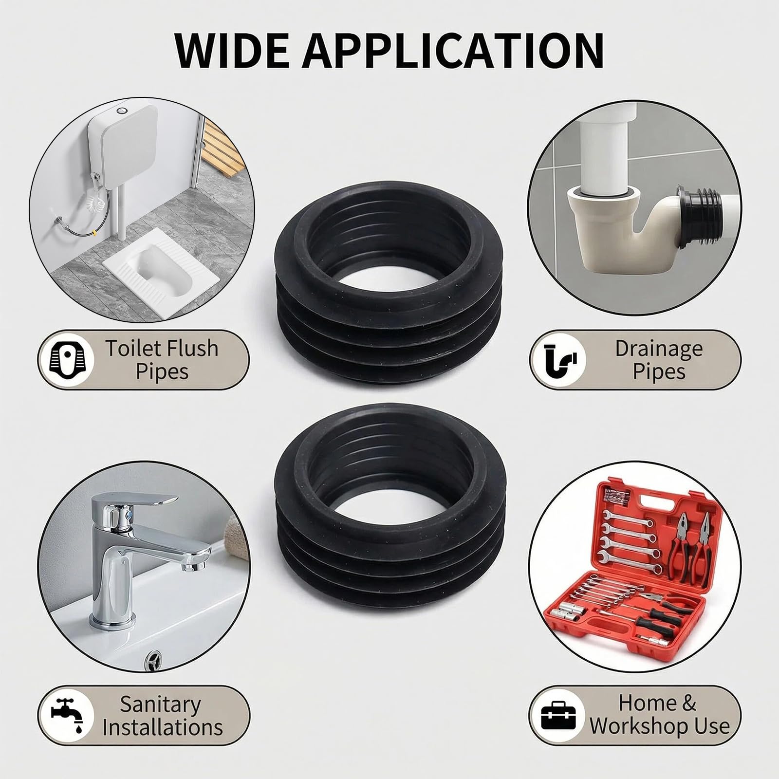 Conector de Tubo de Desagüe para Inodoro - Manguito de Goma para Cisterna, Diámetro Exterior 60 mm, Diámetro Interior 36-45 mm, Altura 25 mm - Sellado Duradero para WC