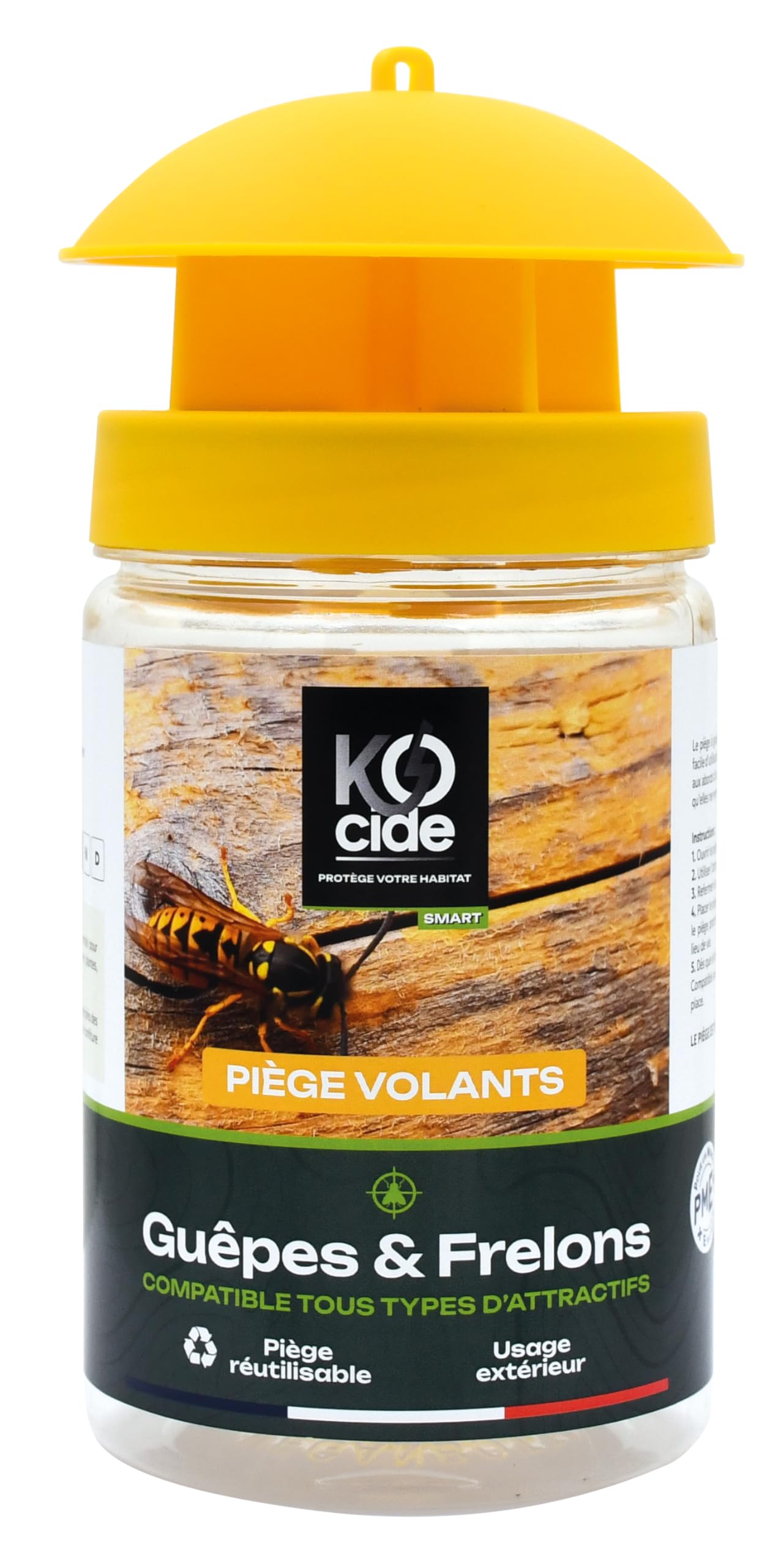 K-OCIDE – Piège Guêpes et Frelons - Réutilisable - Capture Efficace - Piège Extérieur Jardin, Terrasse, Piscine - Fabrication Française