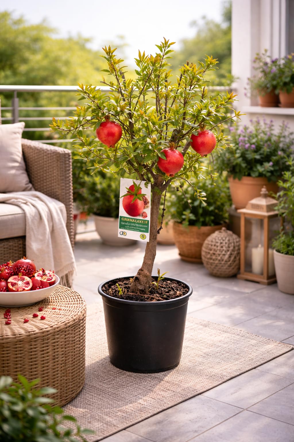 Granatapfelbaum - Granada Mollar de Elche 70-100 cm Echter Granatapfel Strauch mit dickem Stamm (8–10 cm), winterharte mediterrane Kübelpflanze, Obstbaum für Terrasse, Balkon & Garten