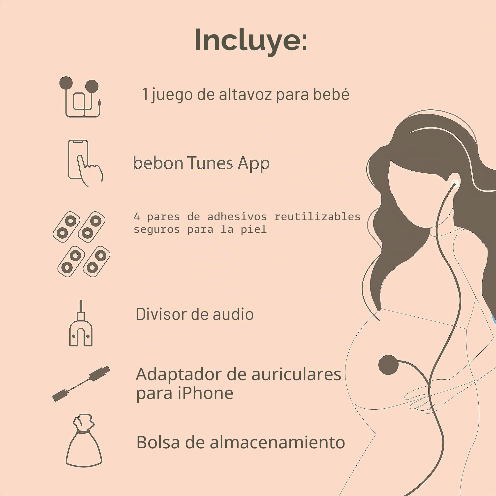 Auriculares Baby Bump Edición maravillosa, reproduce y comparte música, sonido y voces en el útero, altavoz prenatal, incluyendo la aplicación de canciones (melocotón)