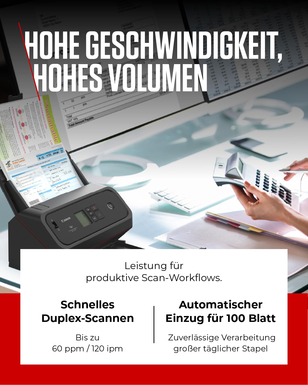 Canon imageFORMULA DR-C360 Kompakter A4-Dokumentenscanner, Duplex