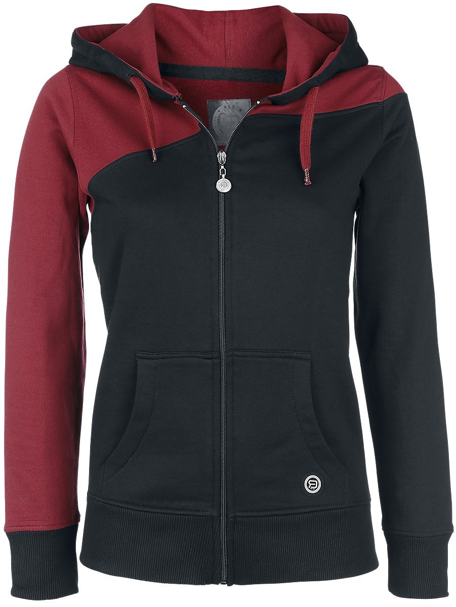 RED by EMP Femme Veste de survêtement noire et rouge avec capuche