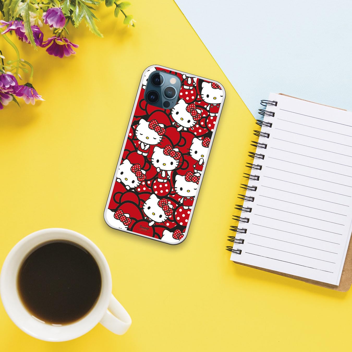 Cover Per IPhone 12 Pro Max – Hello Kitty Franjas Rojas Y Negras – Custodia Semi-Rigida In TPU, Made In Spain
