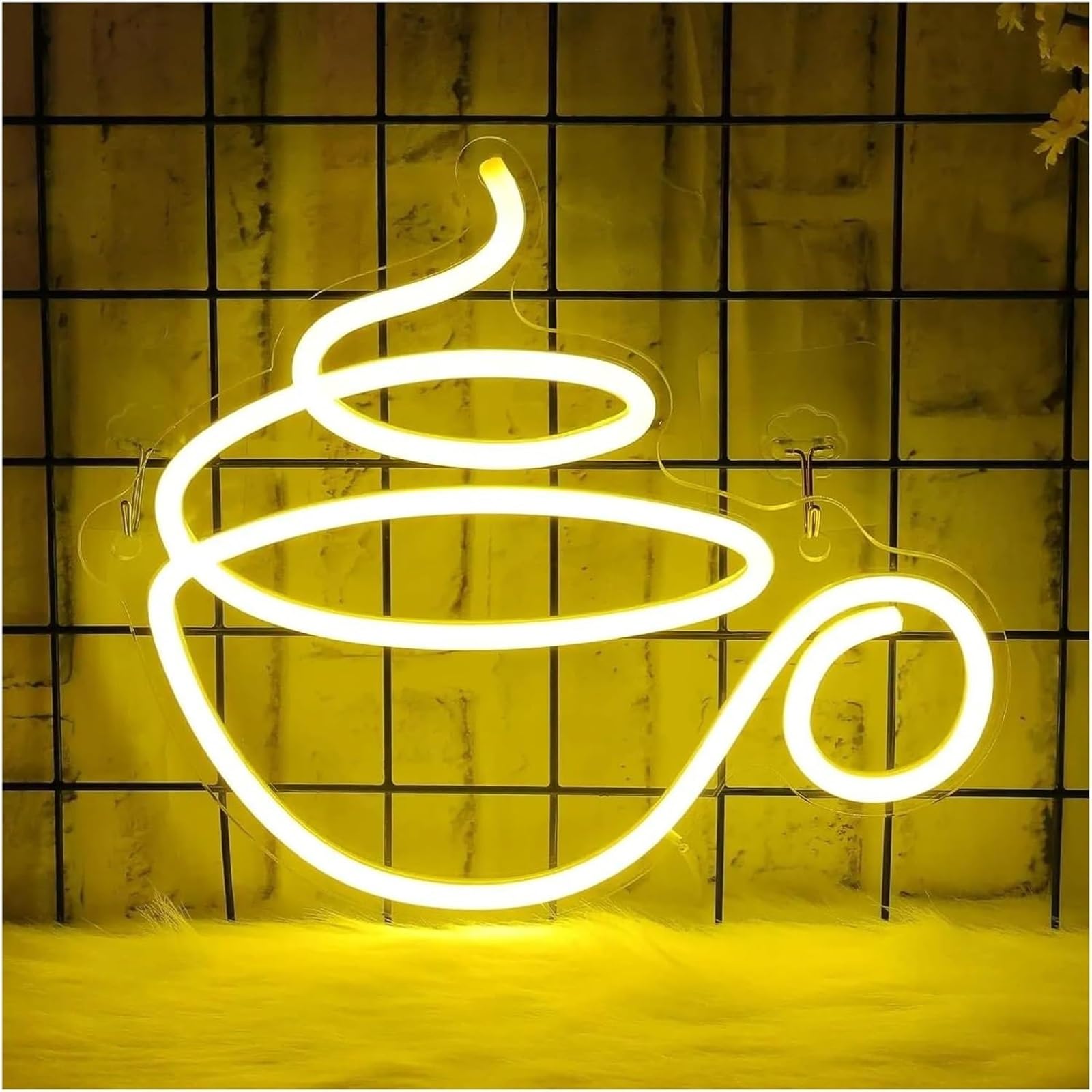 Insegna al neon a forma di tazza da caffè per decorazione murale, 23,7 cm x 27,3